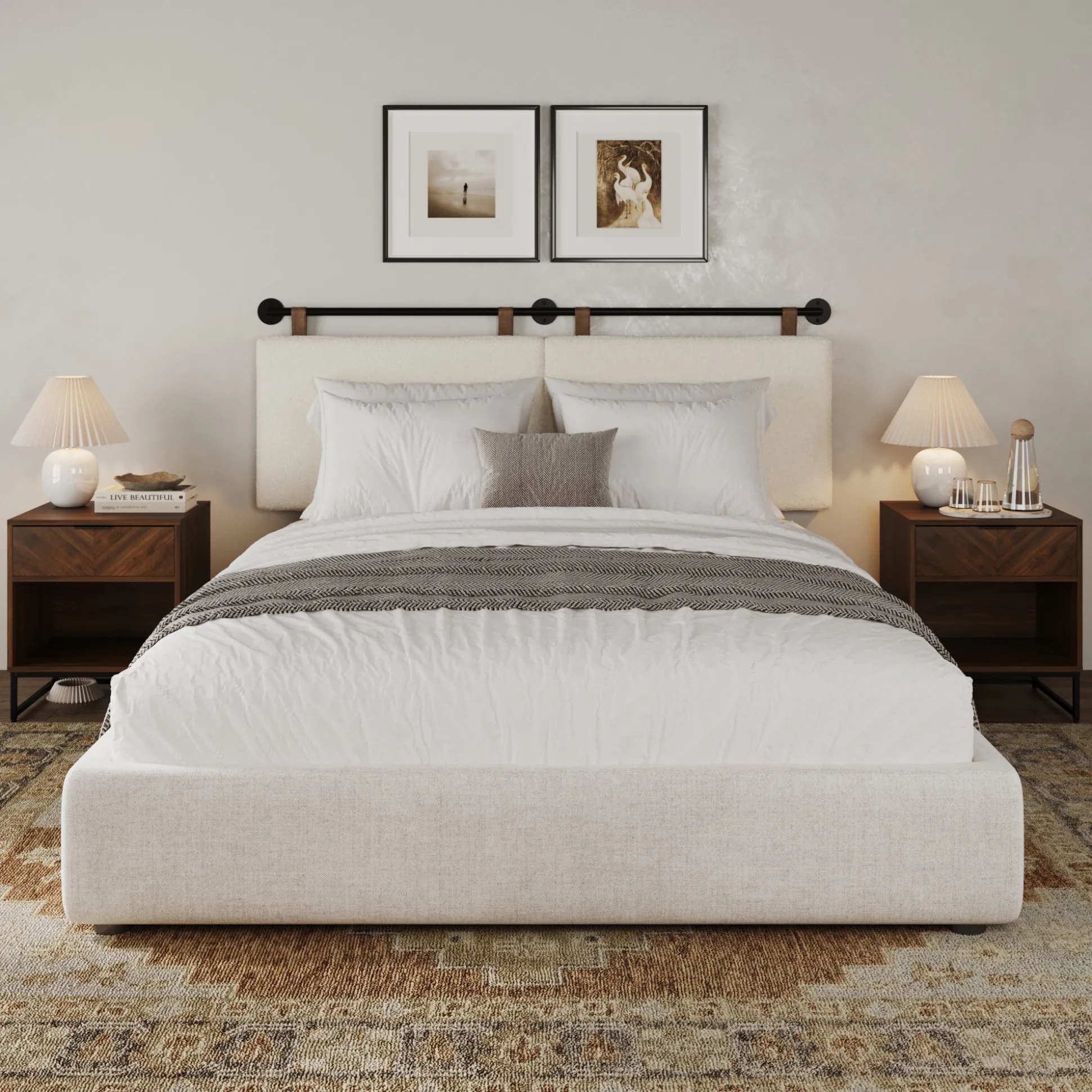 Boucle Upholstered King Headboard and Nightstand Set