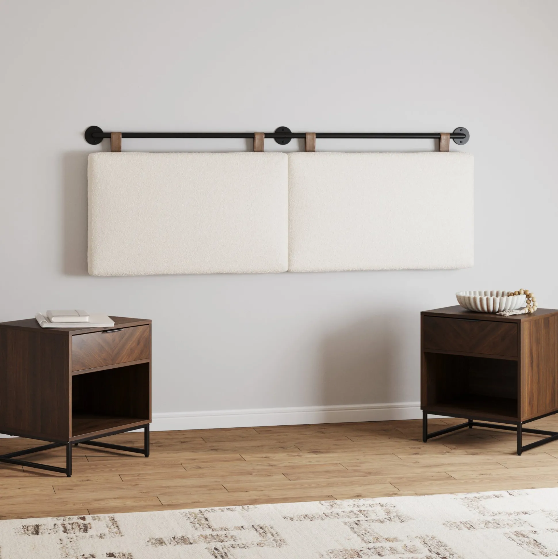 Boucle Upholstered King Headboard and Nightstand Set