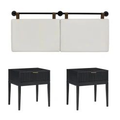 Boucle Upholstered Queen Headboard and Nightstand Set