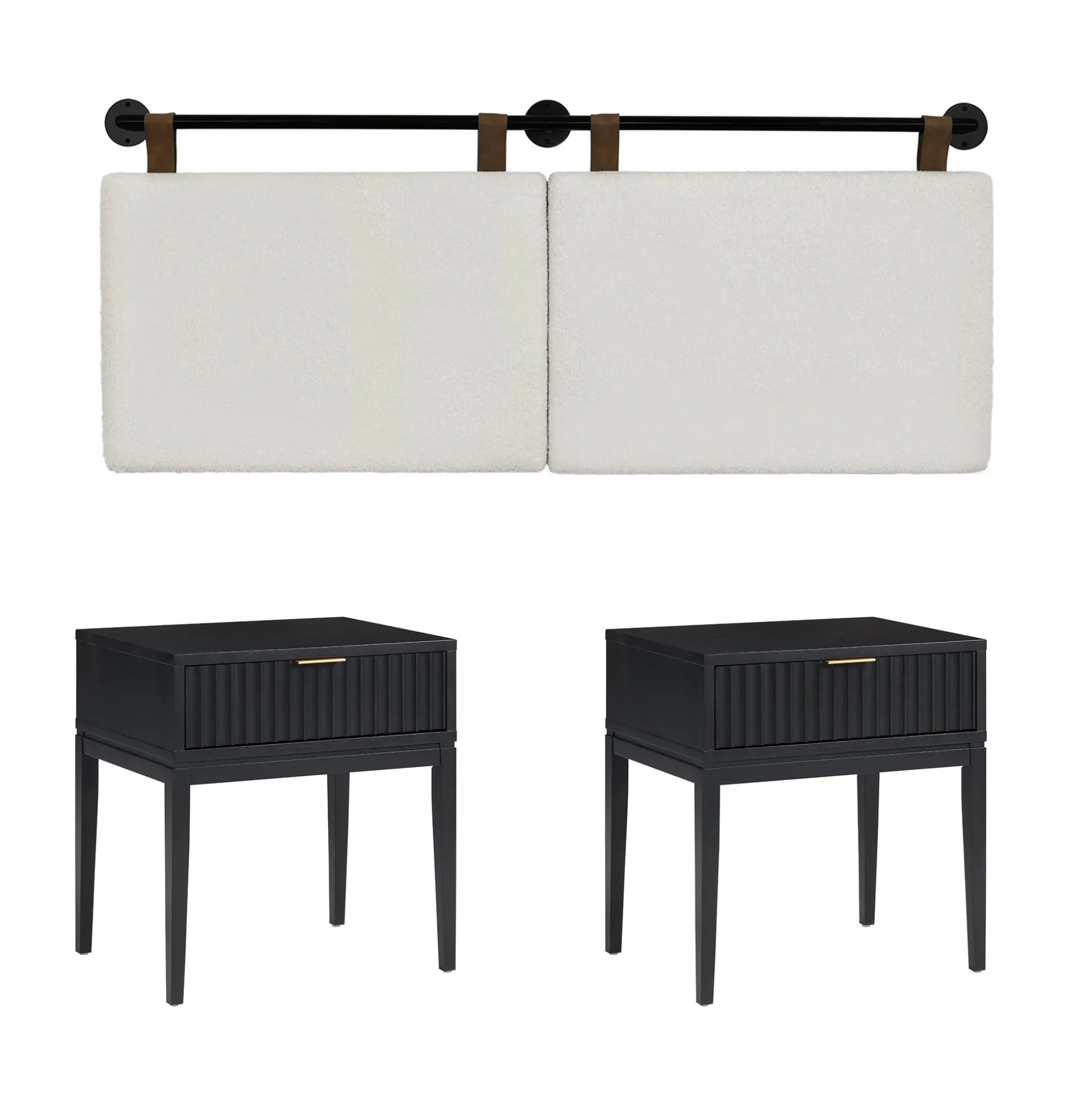 Boucle Upholstered Queen Headboard and Nightstand Set