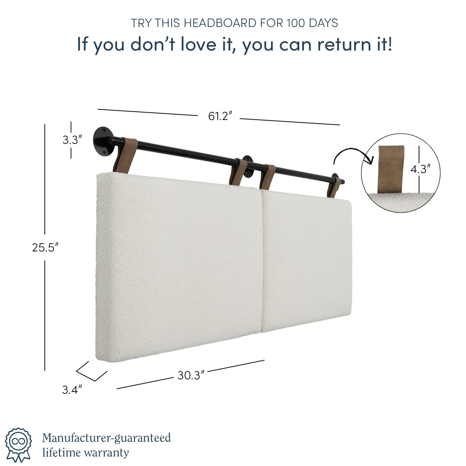 Boucle Upholstered Queen Wall Mount Headboard