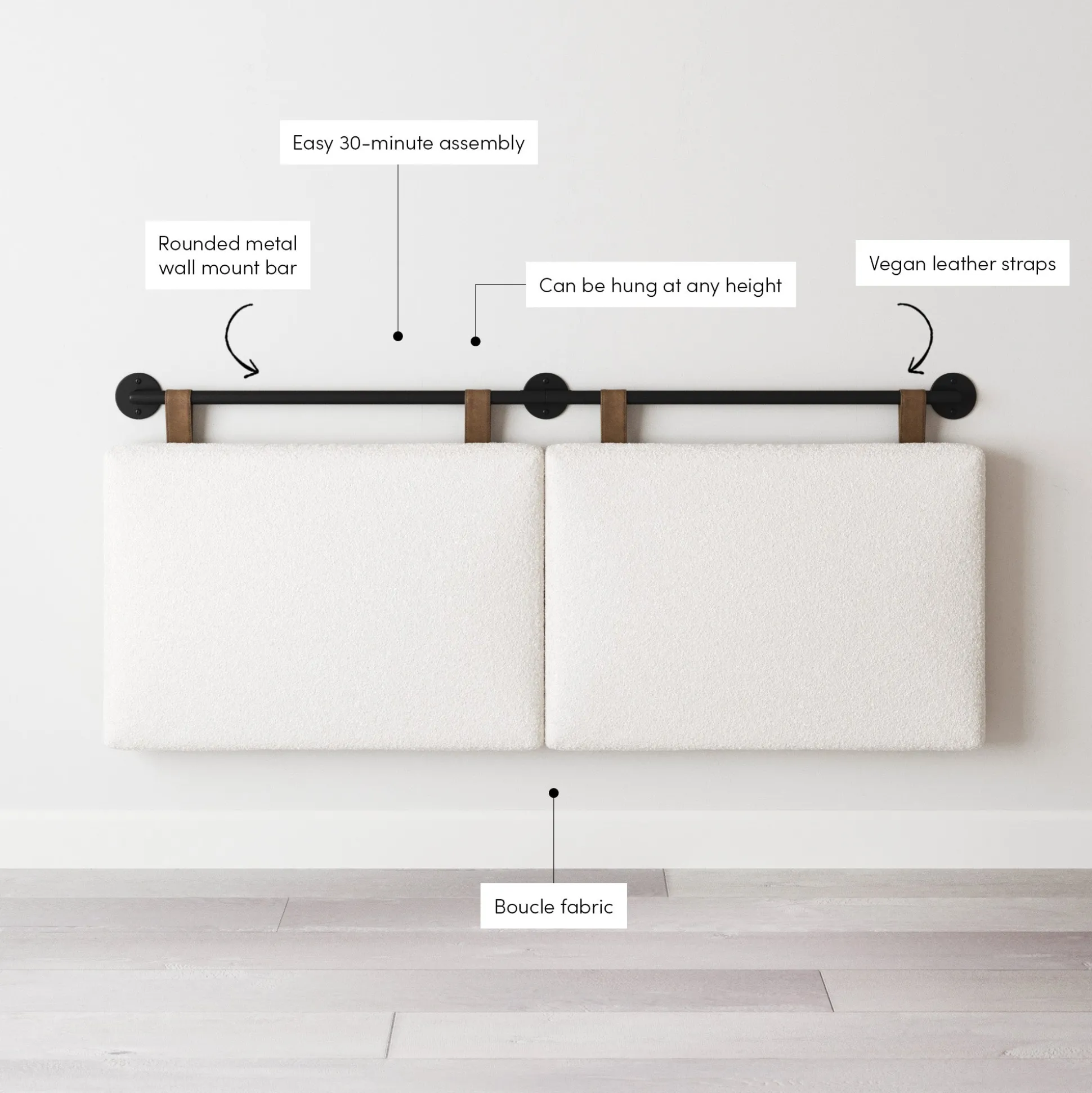 Boucle Upholstered Queen Wall Mount Headboard