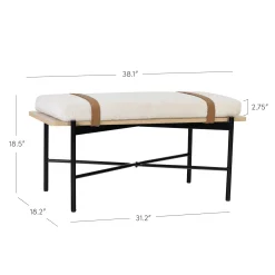 Boucle, Wood & Metal Removable Cushion Bench