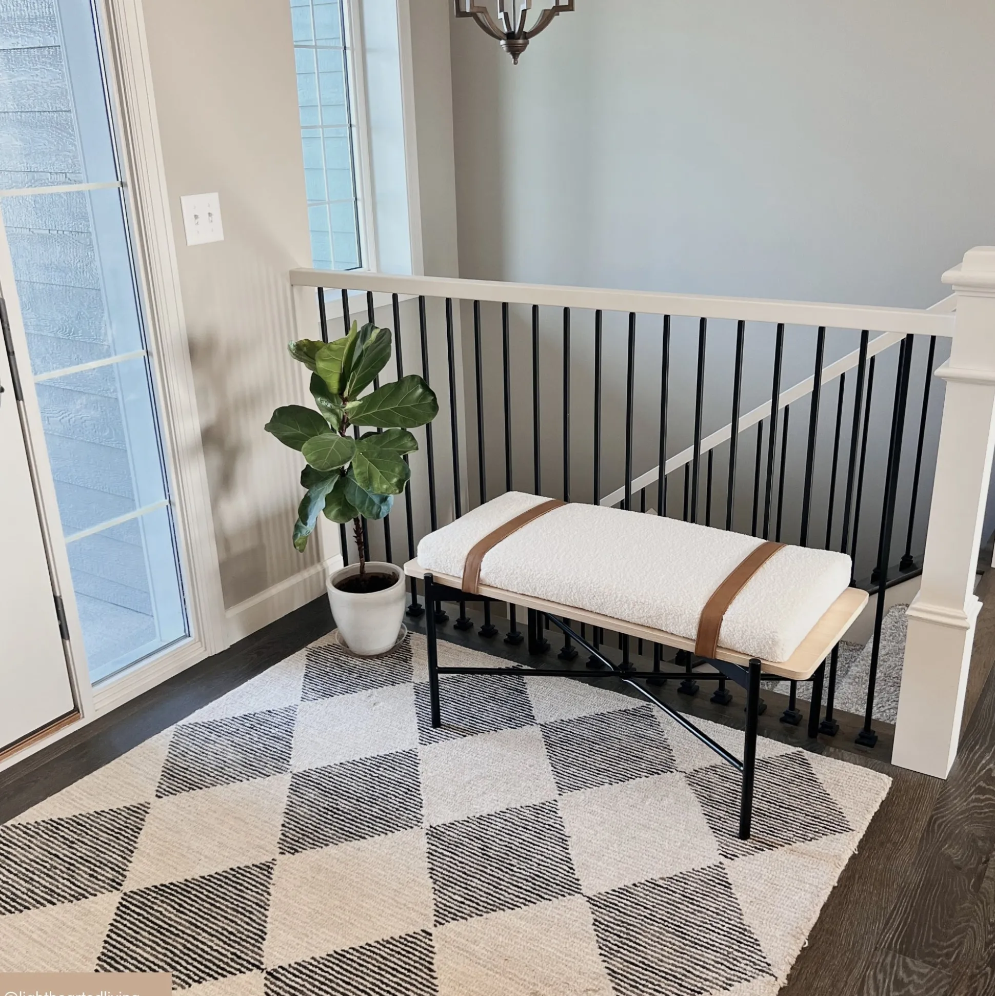 Boucle, Wood & Metal Removable Cushion Bench