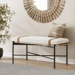 Boucle, Wood & Metal Removable Cushion Bench