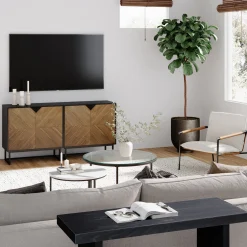Brushed Fir Kitchen Cabinet Credenza (Set of 2)