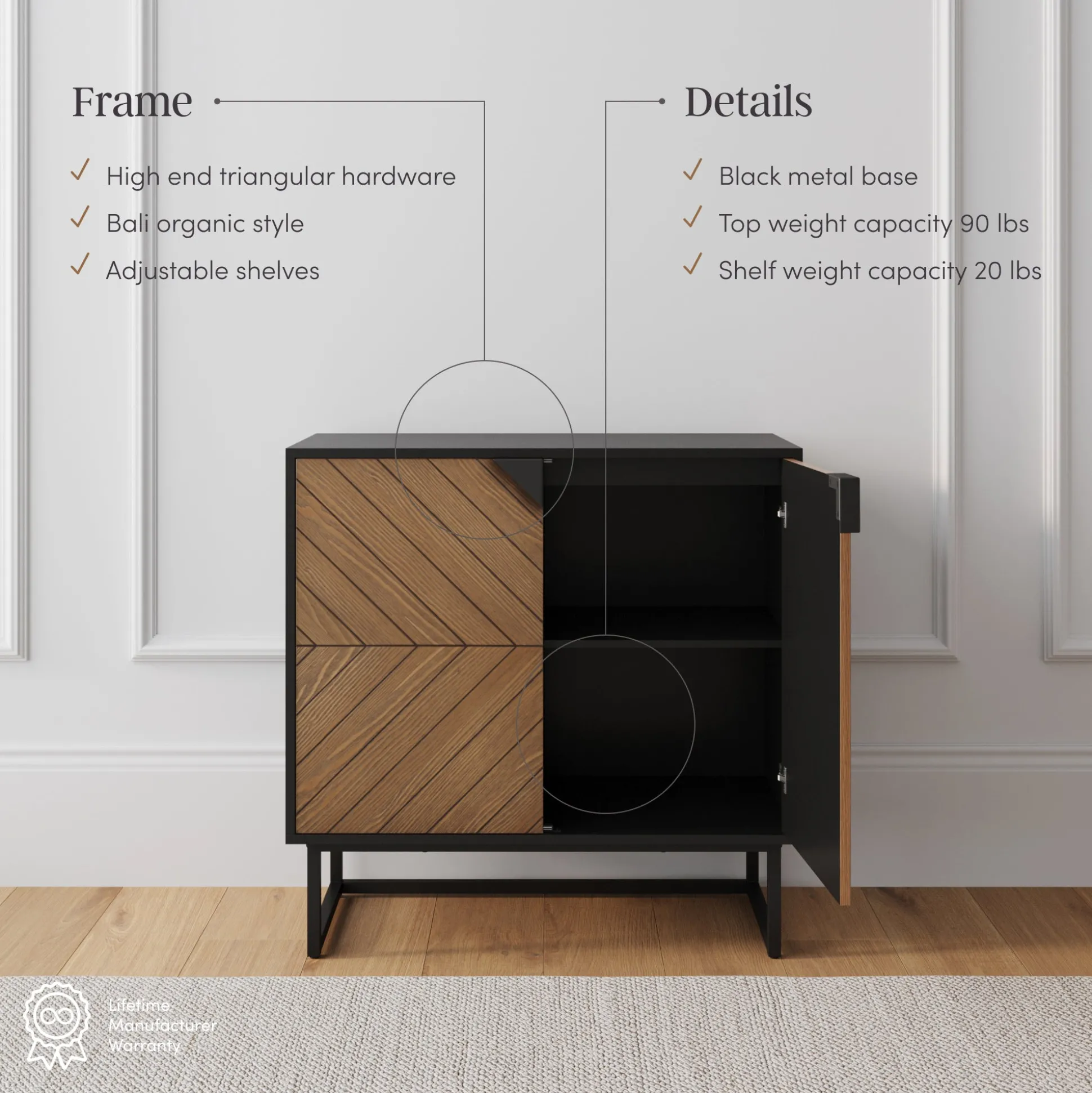 Brushed Fir Kitchen Cabinet Credenza (Set of 2)