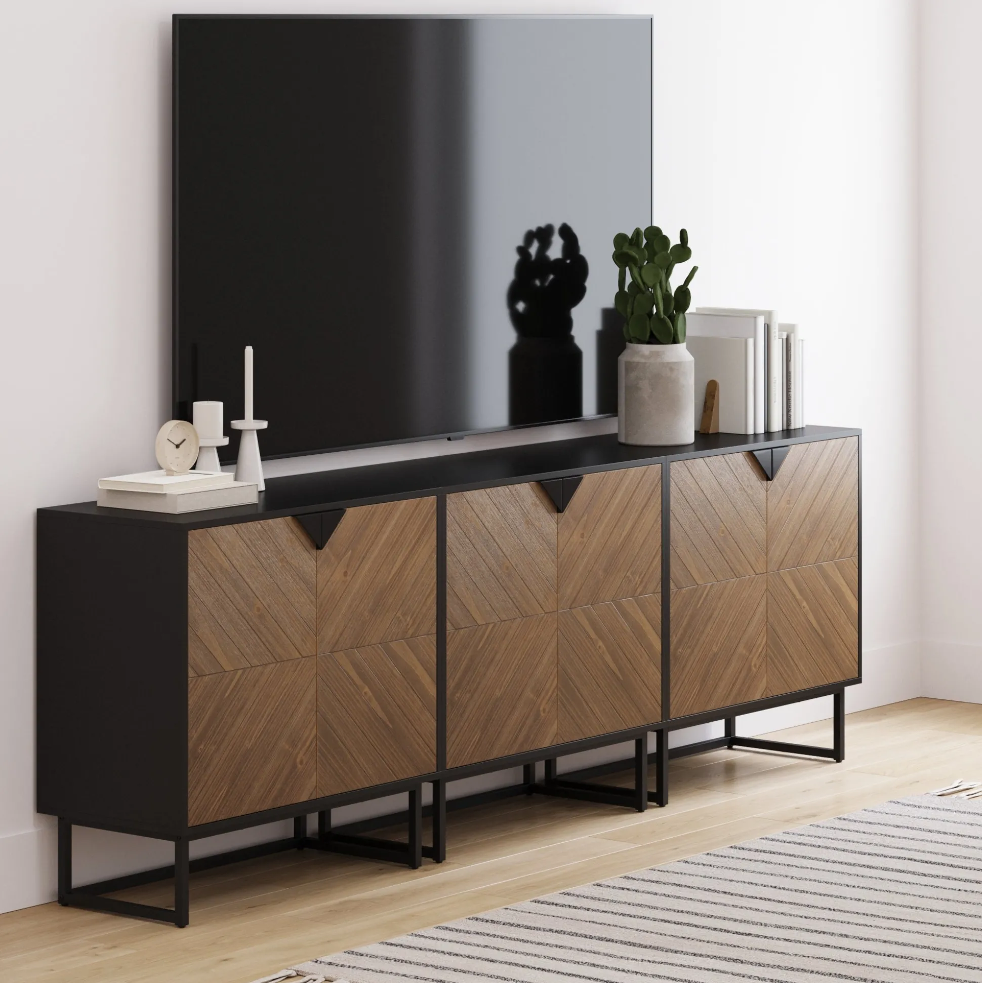 Brushed Fir Kitchen Cabinet Credenza (Set of 3)