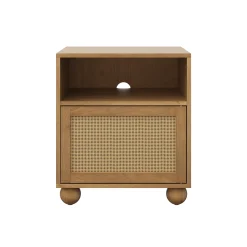 Coastal Rattan & Wood Nightstand with Storage (Set of 2)
