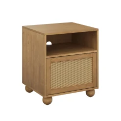Coastal Rattan & Wood Nightstand with Storage