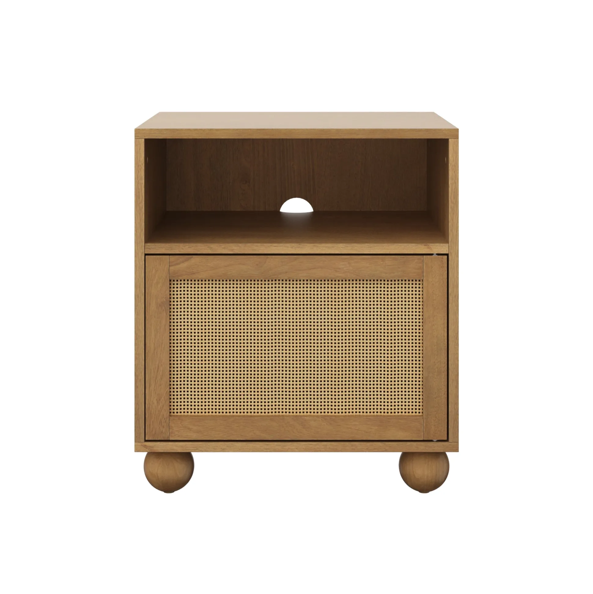 Coastal Rattan & Wood Nightstand with Storage