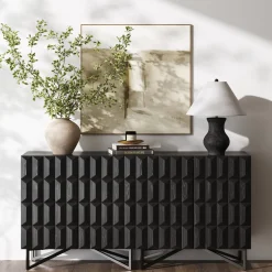 Contemporary Credenza Storage with Textured Front Black Oak (Set of 2)