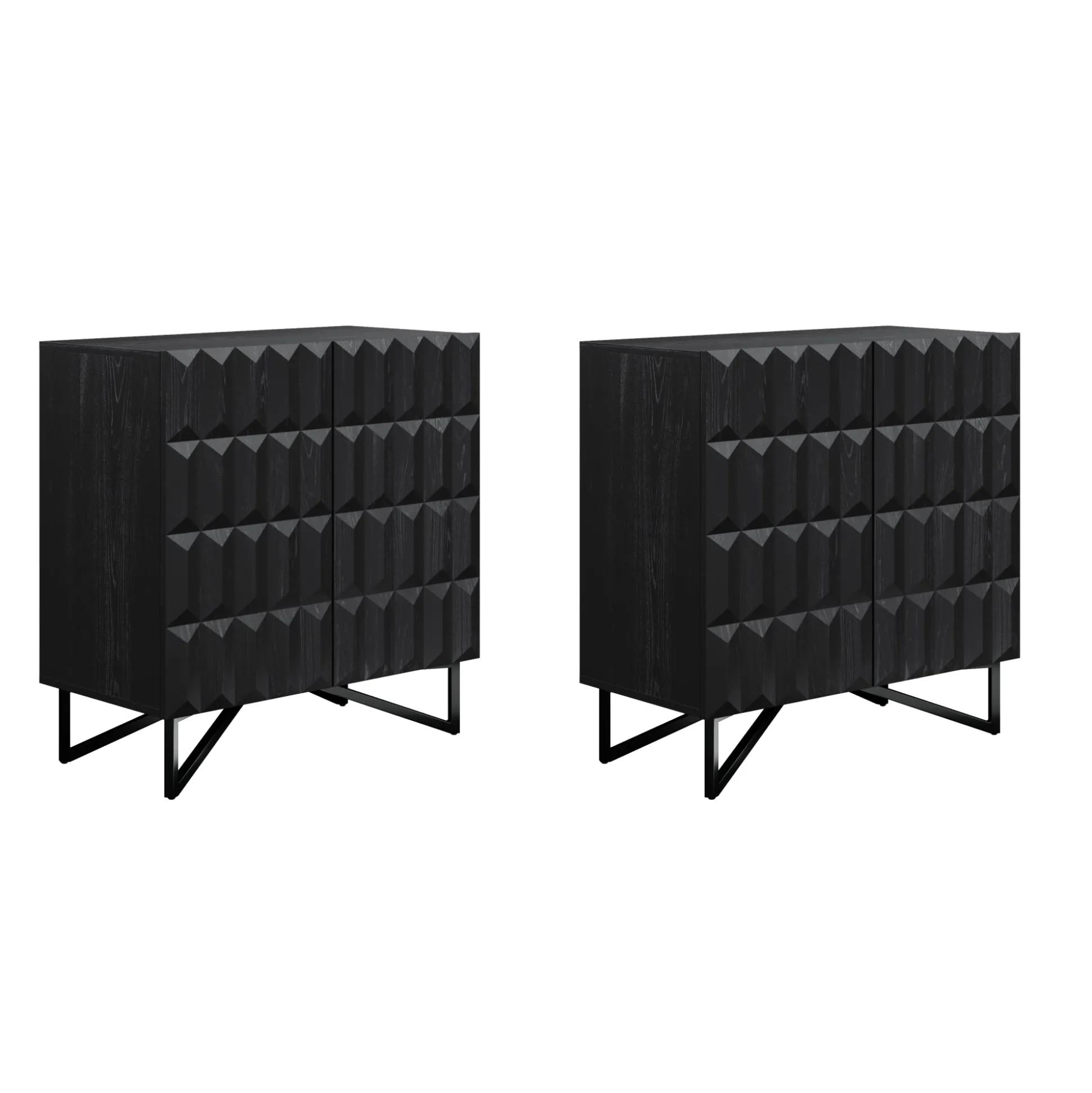 Contemporary Credenza Storage with Textured Front Black Oak (Set of 2)