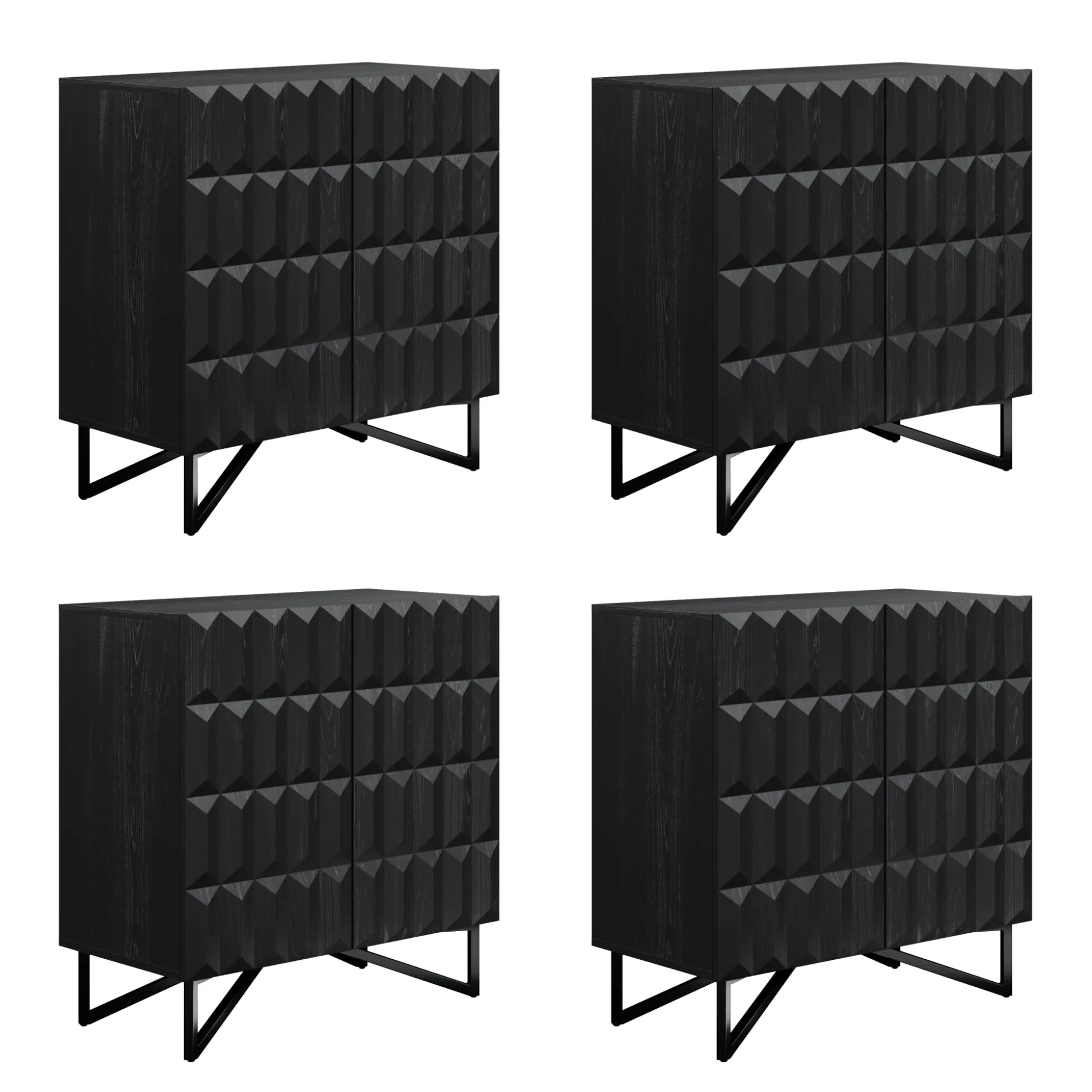 Contemporary Credenza Storage with Textured Front Black Oak (Set of 4)