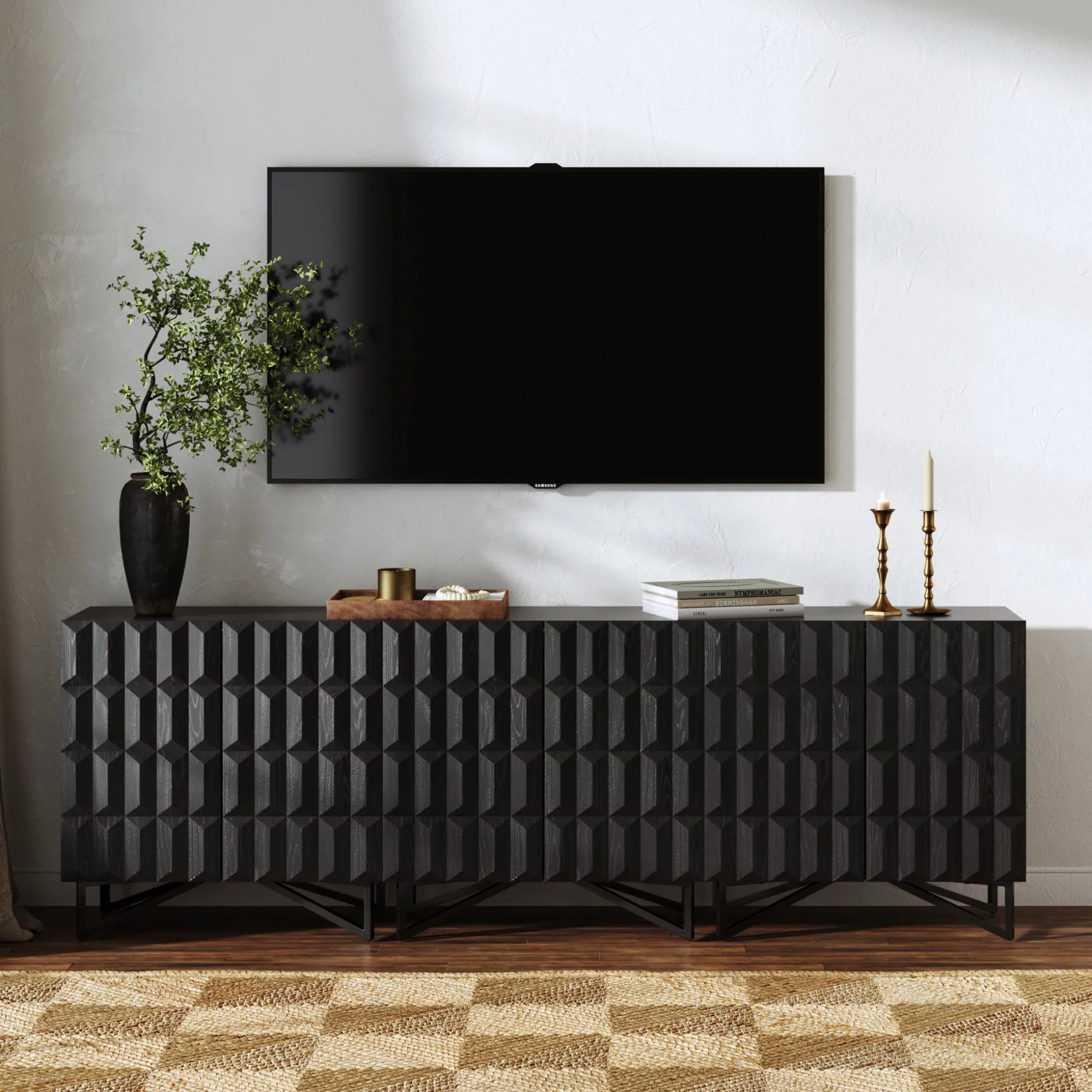 Contemporary Credenza Storage with Textured Front Black Oak (Set of 3)