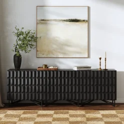 Contemporary Credenza Storage with Textured Front Black Oak (Set of 3)