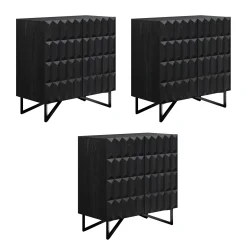 Contemporary Credenza Storage with Textured Front Black Oak (Set of 3)