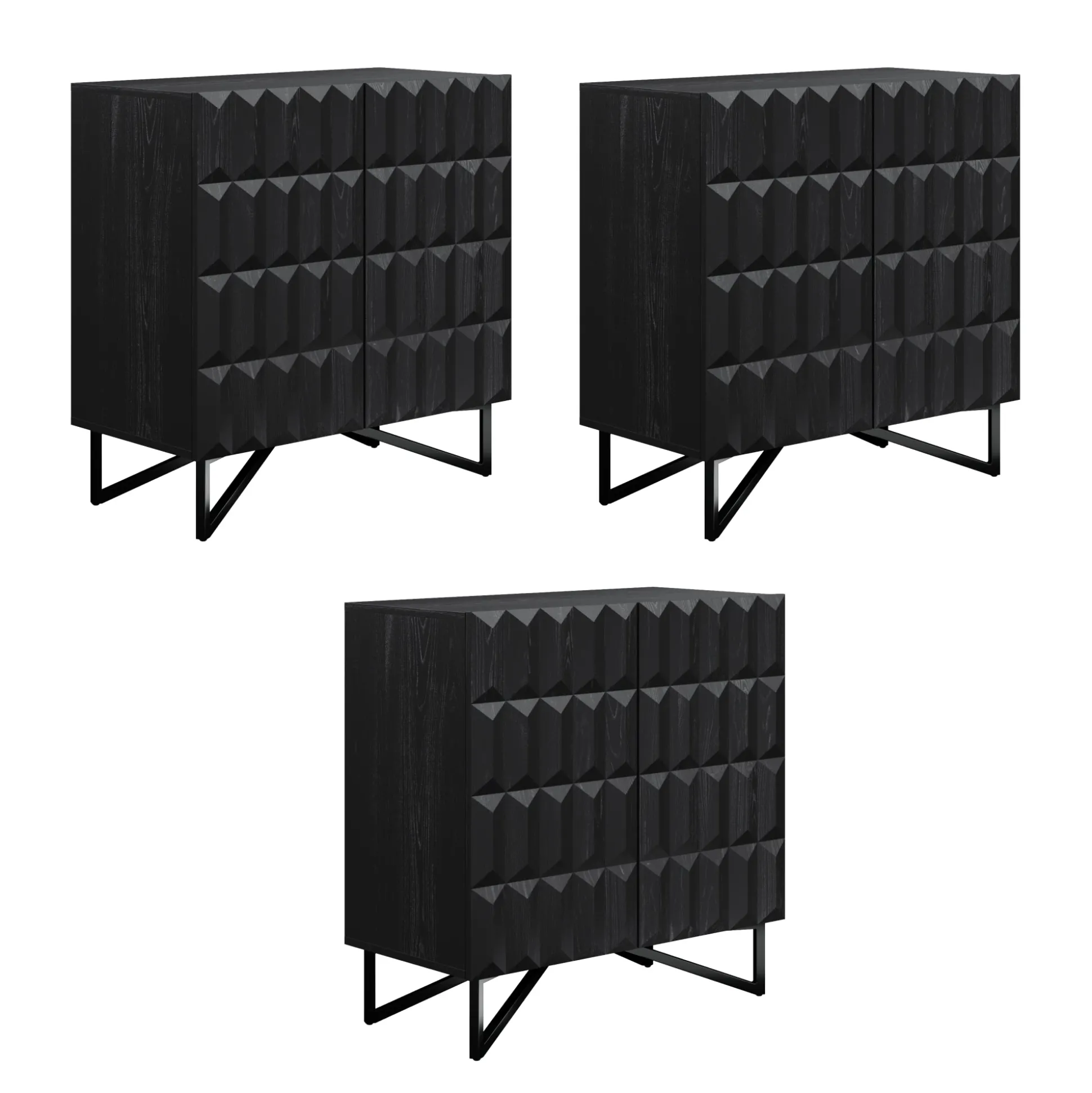 Contemporary Credenza Storage with Textured Front Black Oak (Set of 3)