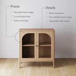 Curio Cabinet Credenza with Glass Door Raw Oak (Set of 2)