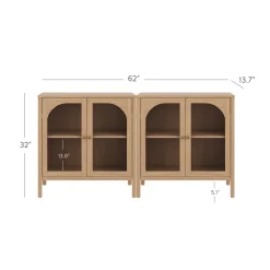 Curio Cabinet Credenza with Glass Door Raw Oak (Set of 2)