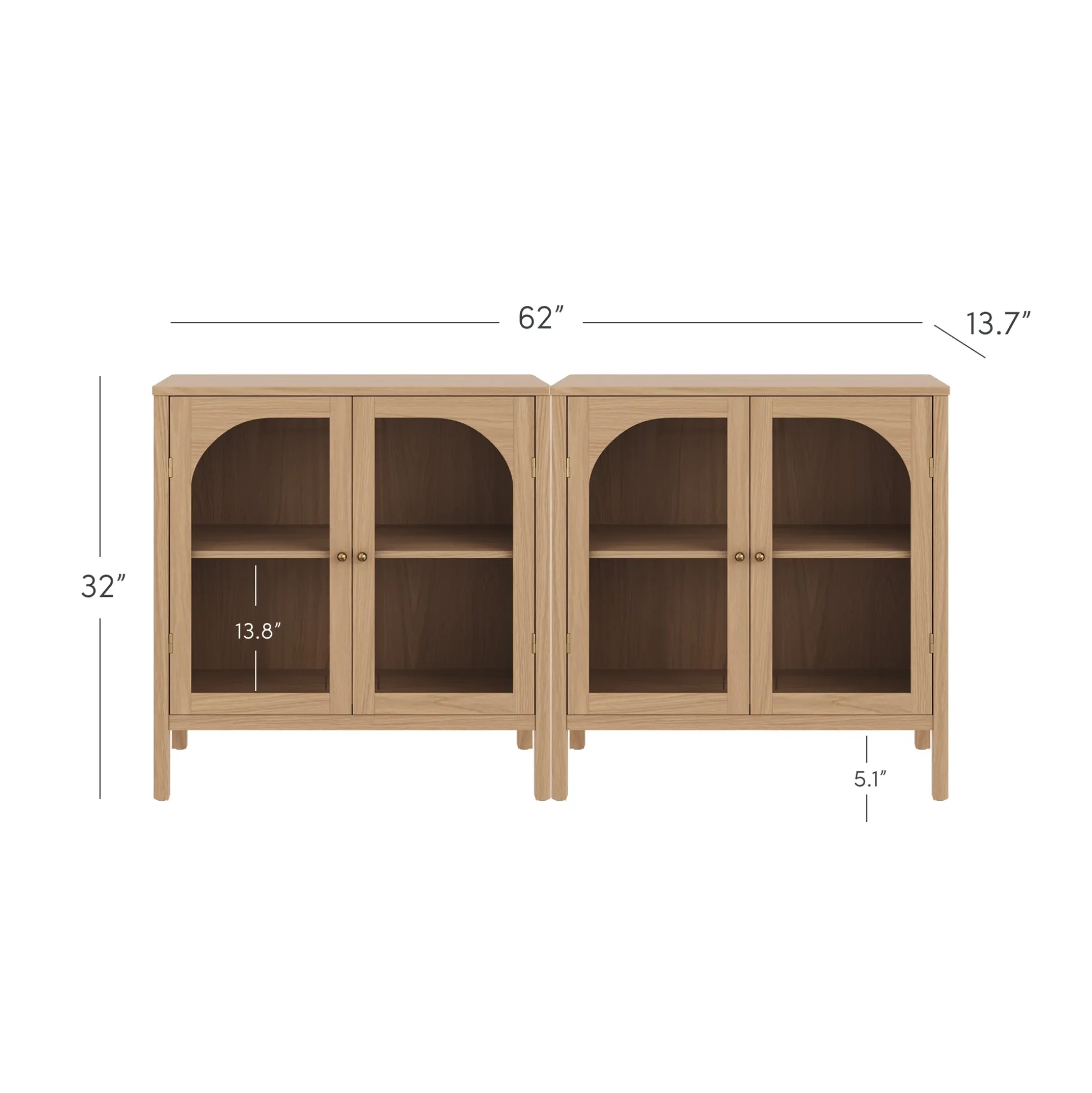 Curio Cabinet Credenza with Glass Door Raw Oak (Set of 2)