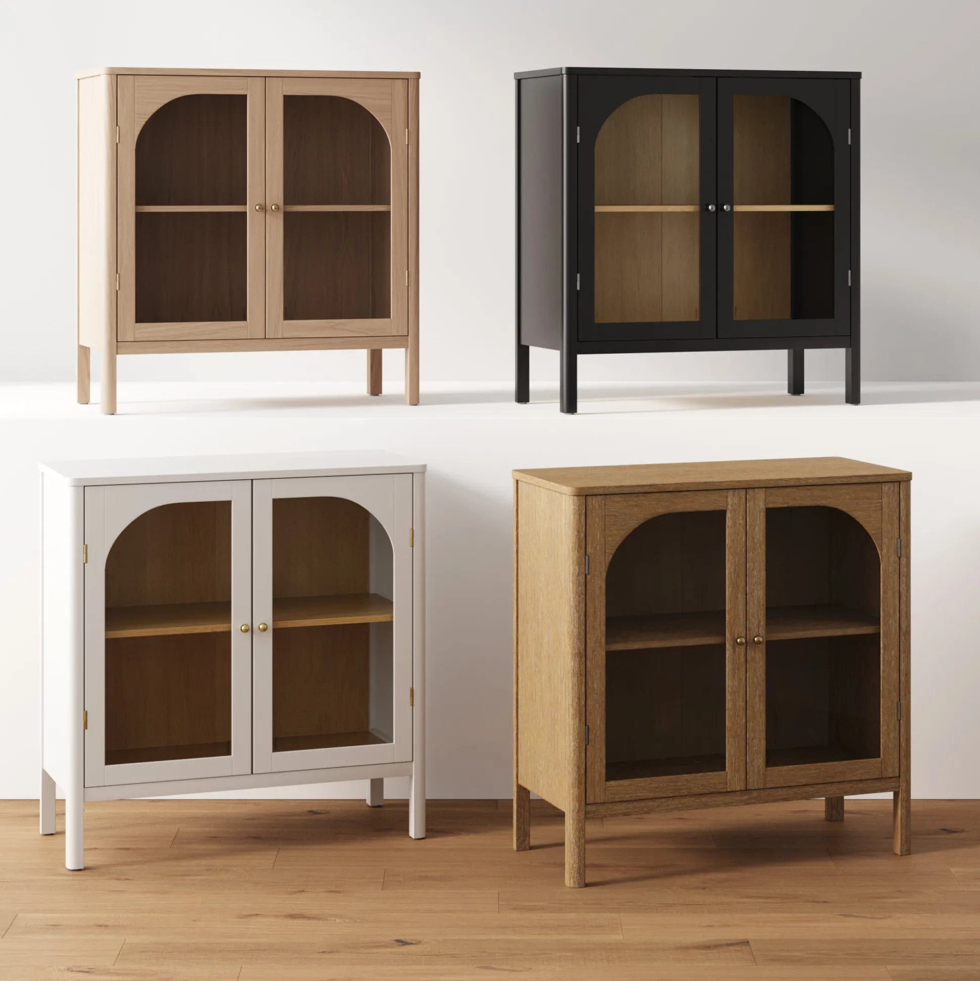 Curio Cabinet Credenza with Glass Door Black (Set of 2)