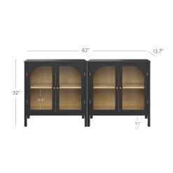 Curio Cabinet Credenza with Glass Door Black (Set of 2)