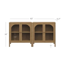 Curio Cabinet Credenza with Glass Door Brown (Set of 2)