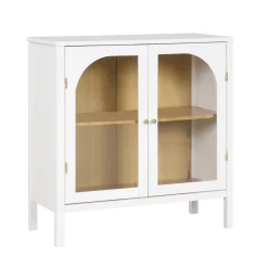 Curio Cabinet Credenza with Glass Door White (Set of 2)