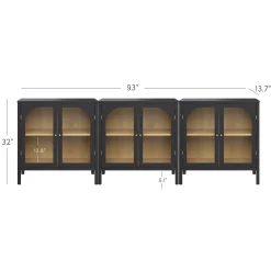 Curio Cabinet Credenza with Glass Door Black (Set of 3)