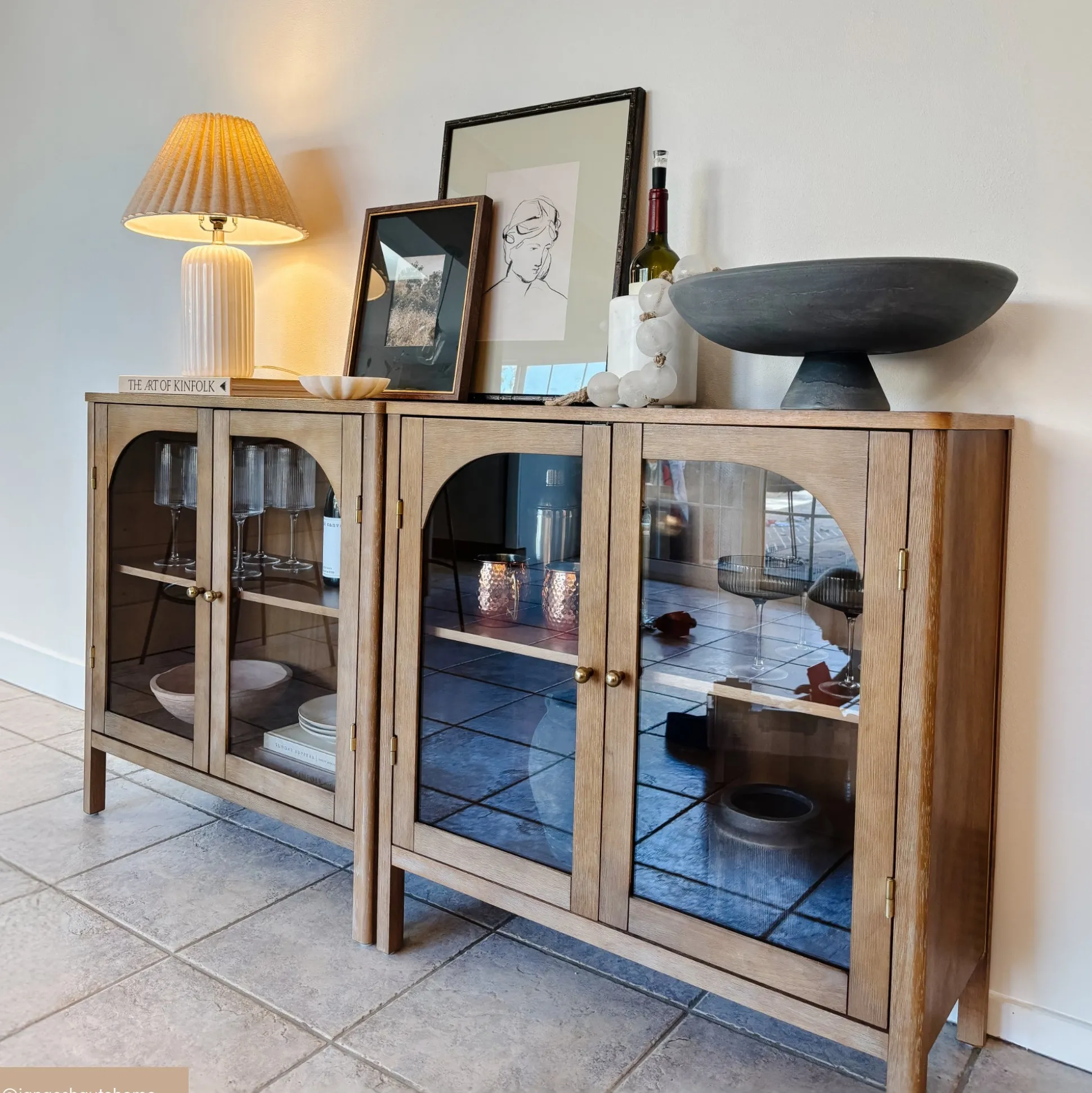 Curio Cabinet Credenza with Glass Door Brown (Set of 3)