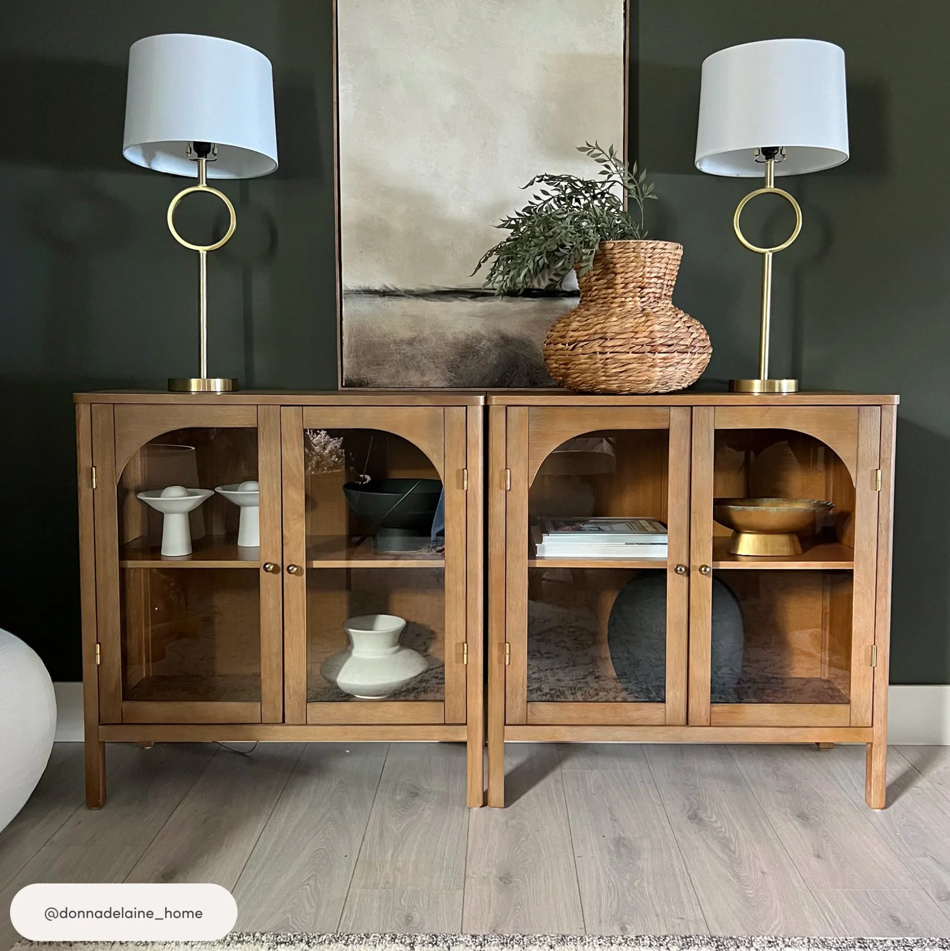 Curio Cabinet Credenza with Glass Door Brown (Set of 3)