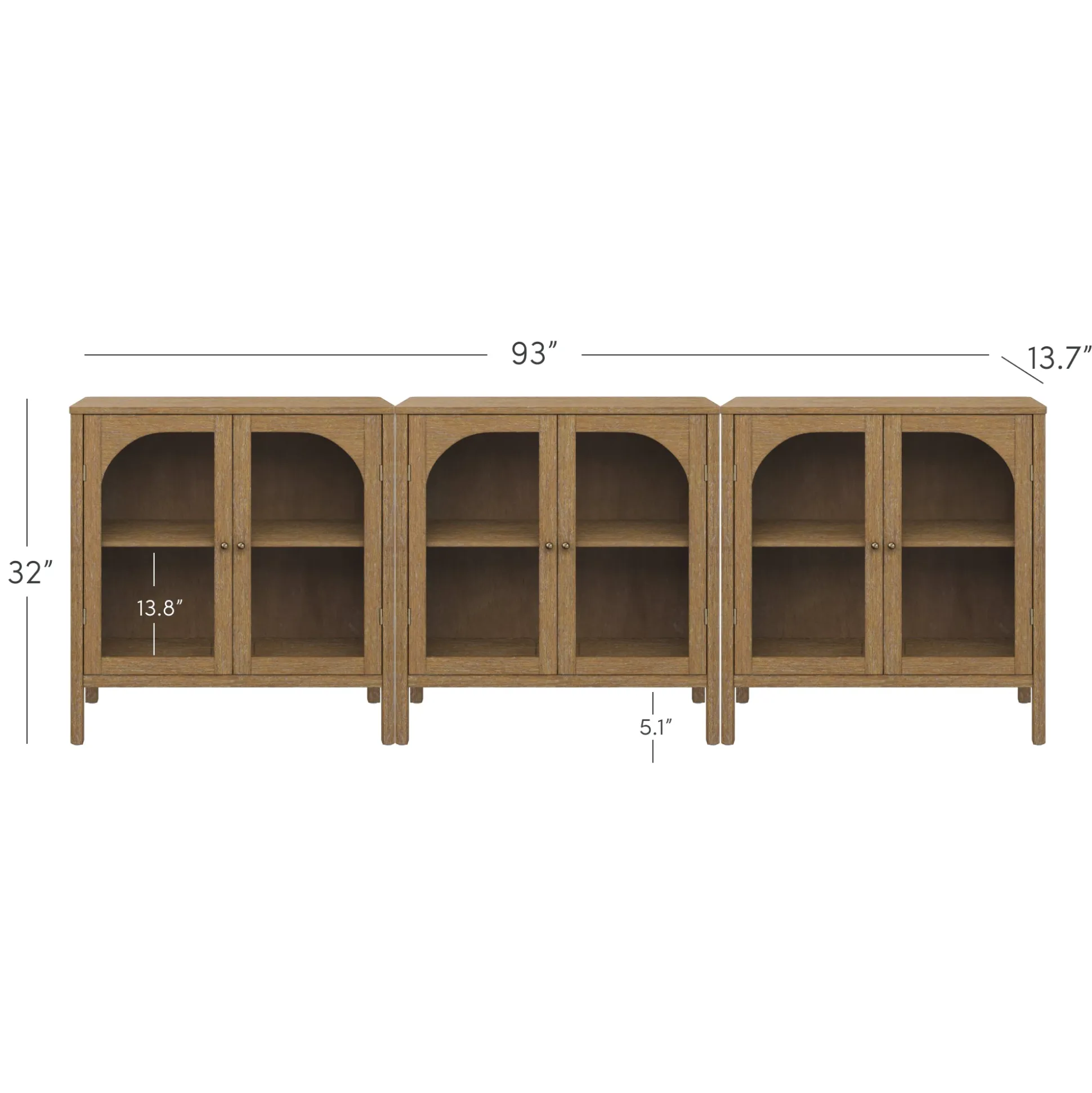 Curio Cabinet Credenza with Glass Door Brown (Set of 3)