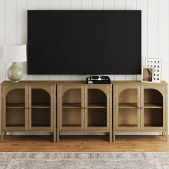 Curio Cabinet Credenza with Glass Door Brown (Set of 3)