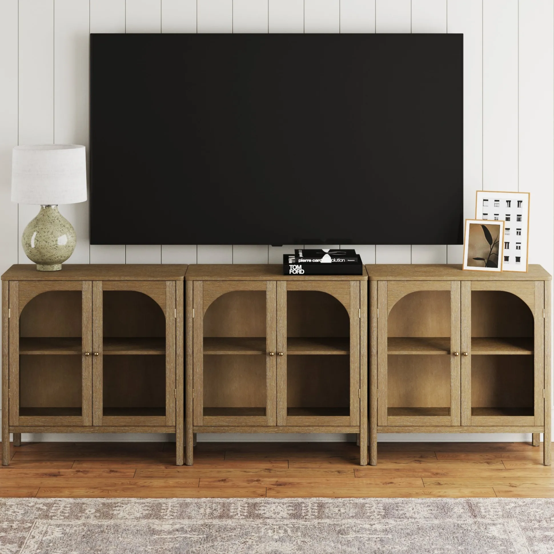 Curio Cabinet Credenza with Glass Door Brown (Set of 3)