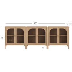 Curio Cabinet Credenza with Glass Door Raw Oak (Set of 3)