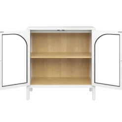 Curio Cabinet Credenza with Glass Door White (Set of 3)