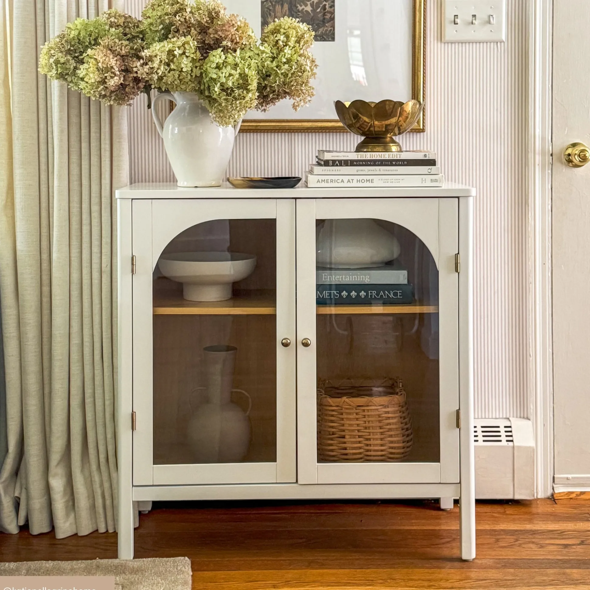 Curio Cabinet Credenza with Glass Door White (Set of 3)