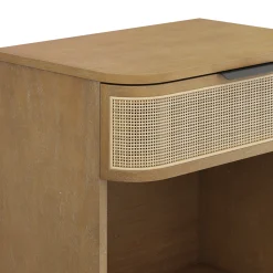 Curved Rattan Nightstand Set with Drawer Light Brown