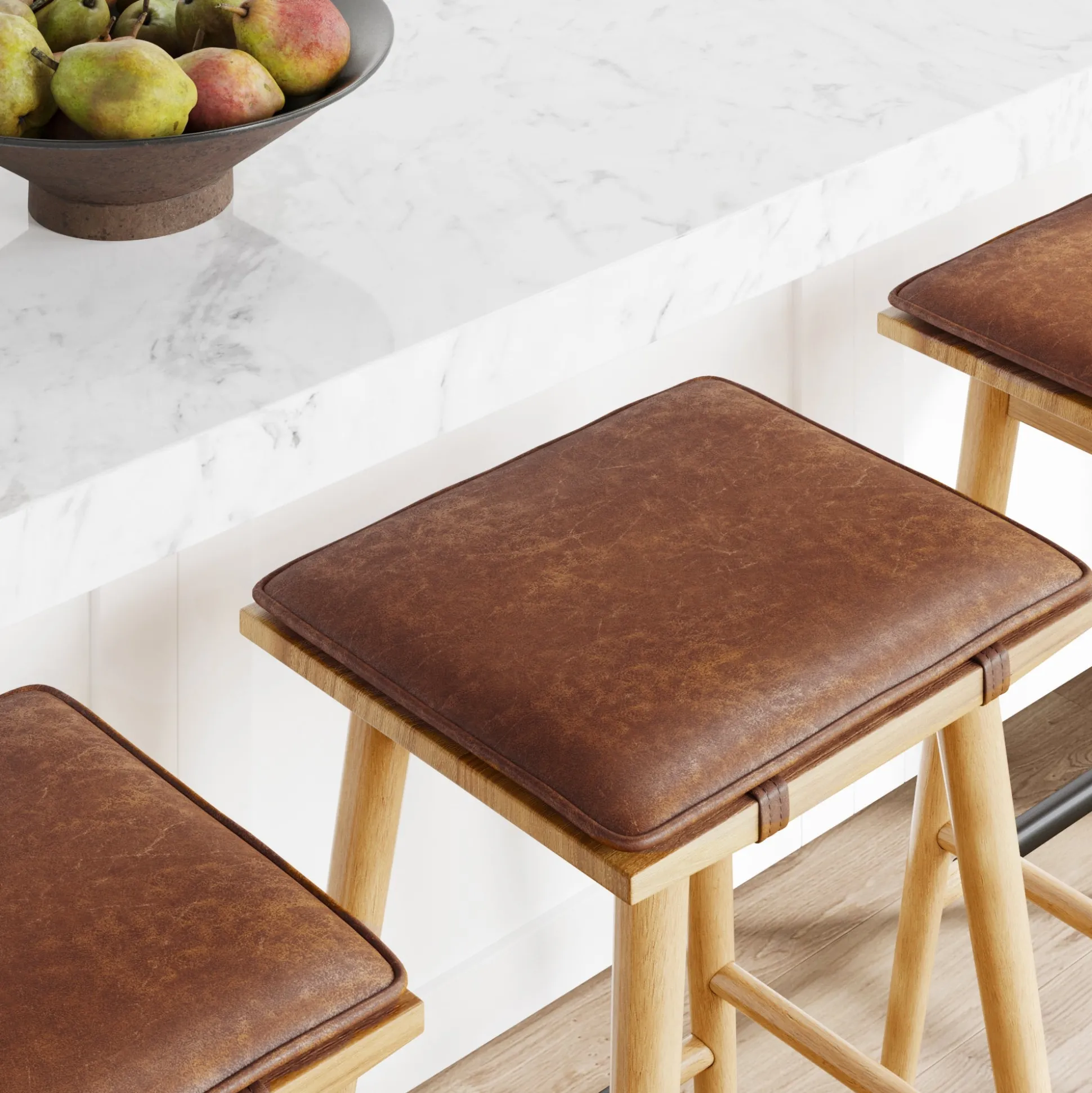 Cushioned Counter Height Bar Stools Warm Pine (Set of 3)