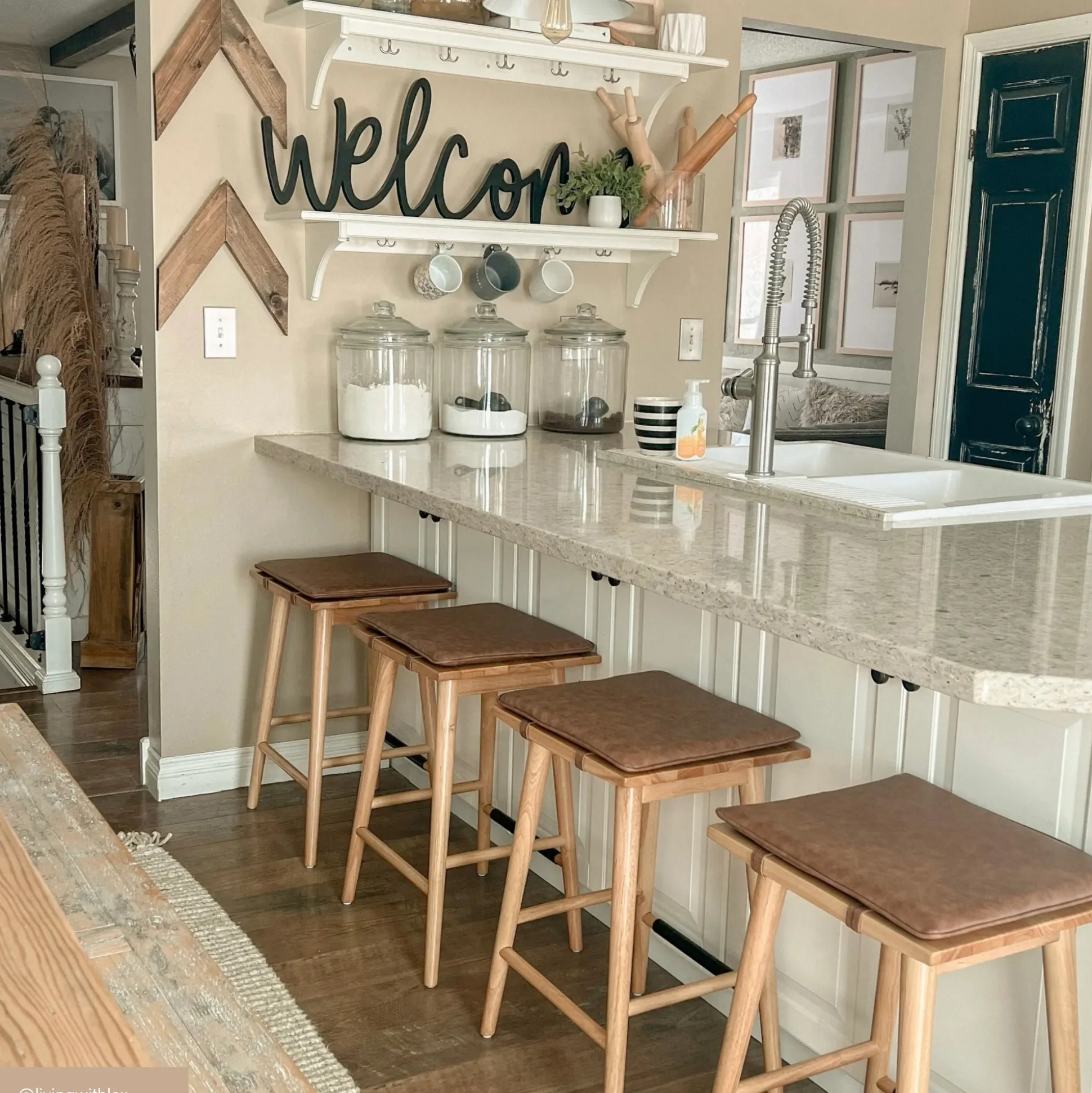 Cushioned Counter Height Bar Stools Warm Pine (Set of 2)
