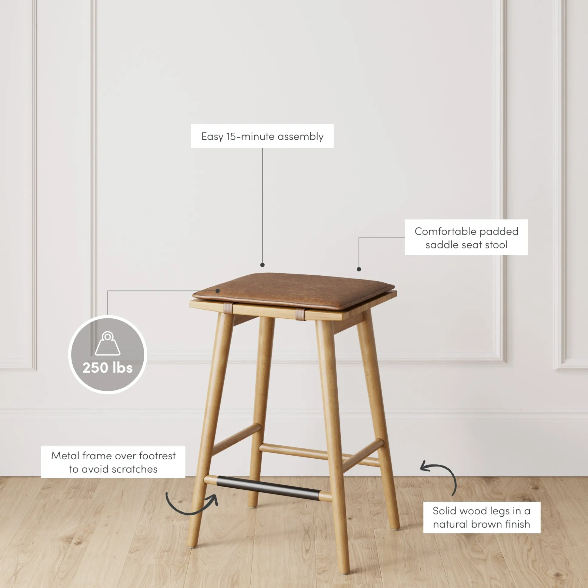 Cushioned Counter Height Bar Stools Warm Pine (Set of 2)
