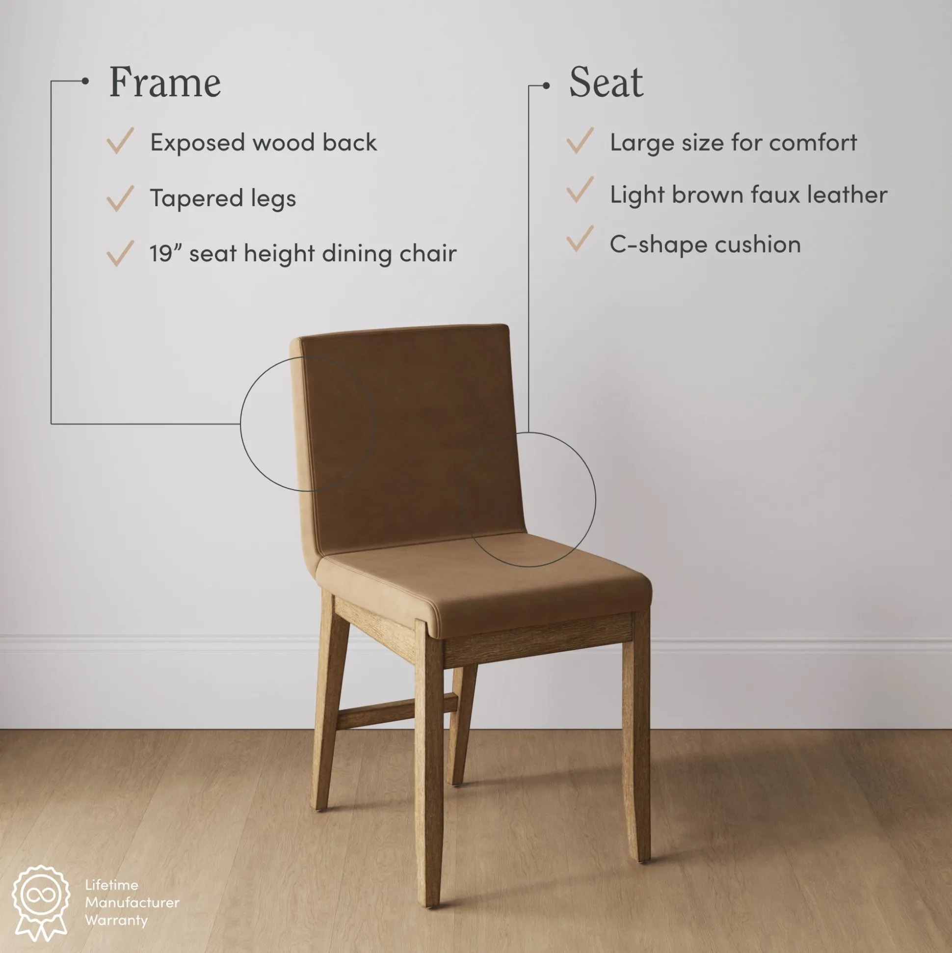 Exposed Back Dining Chair Brushed Light Brown