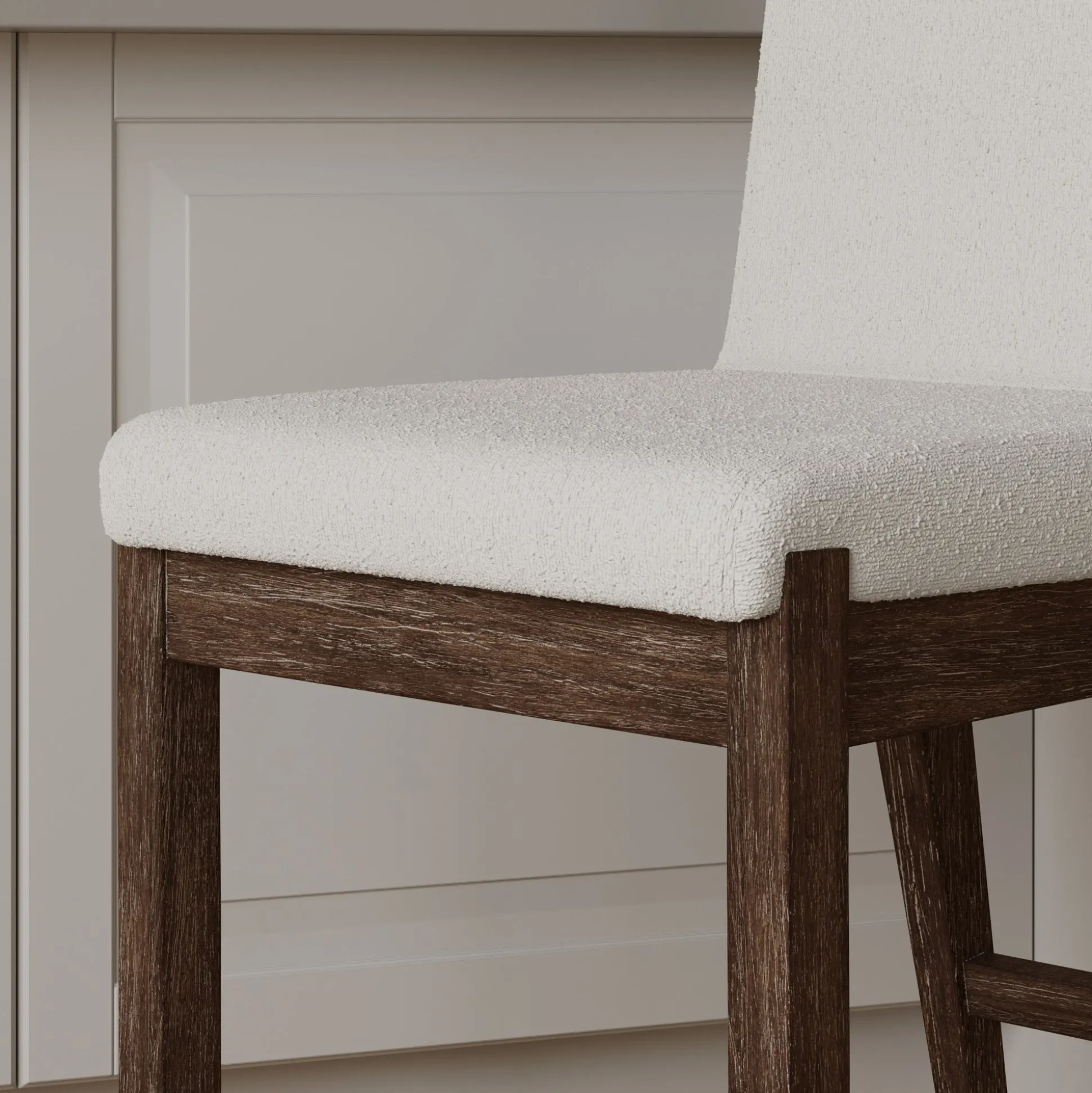 Exposed Back Dining Chair Dark Brown Boucle