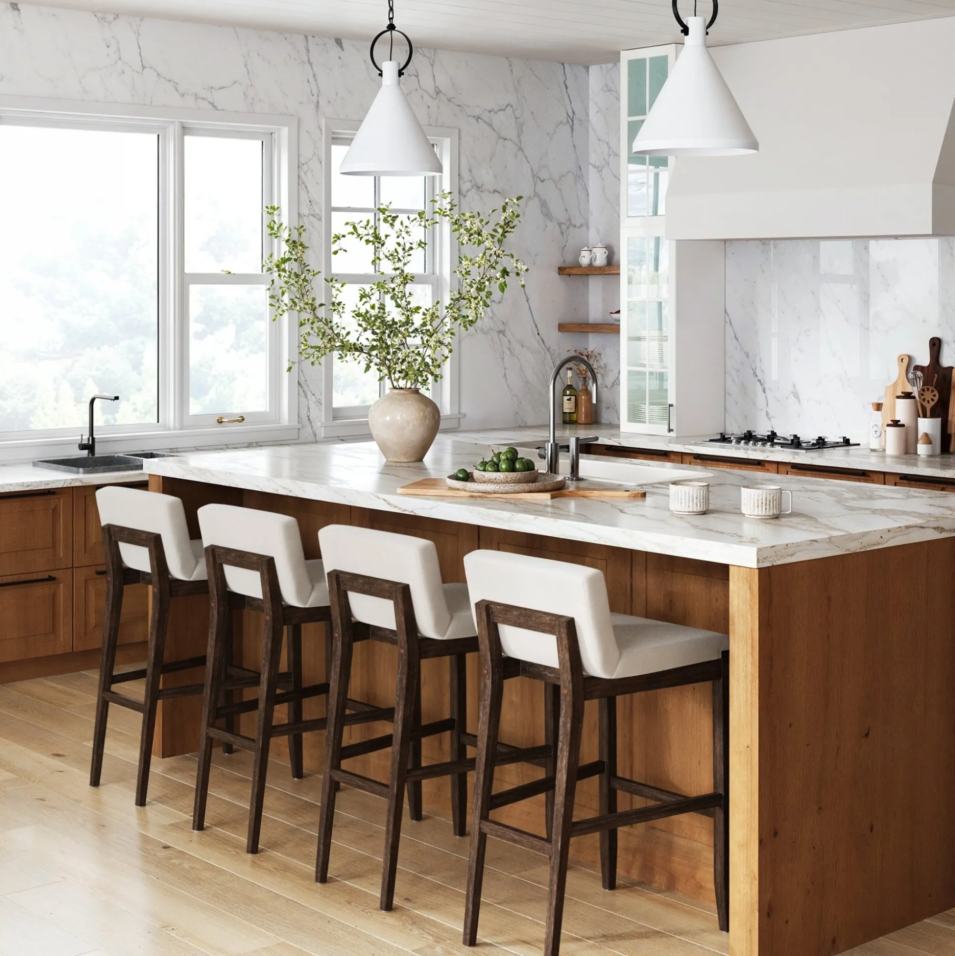 Exposed Wood Back Bar Stool Dark Brown