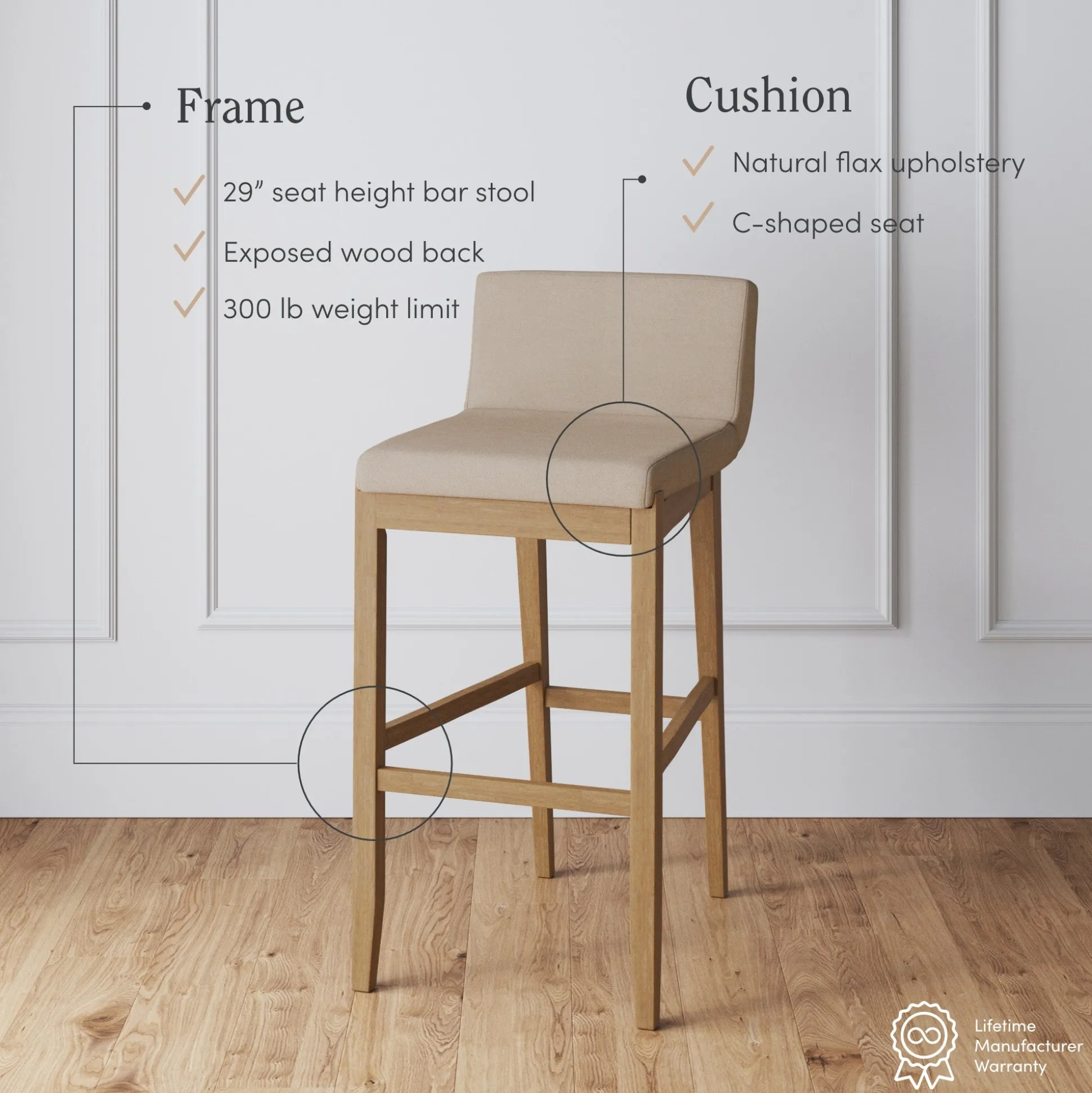 Exposed Wood Back Bar Stools Brown (Set of 3)