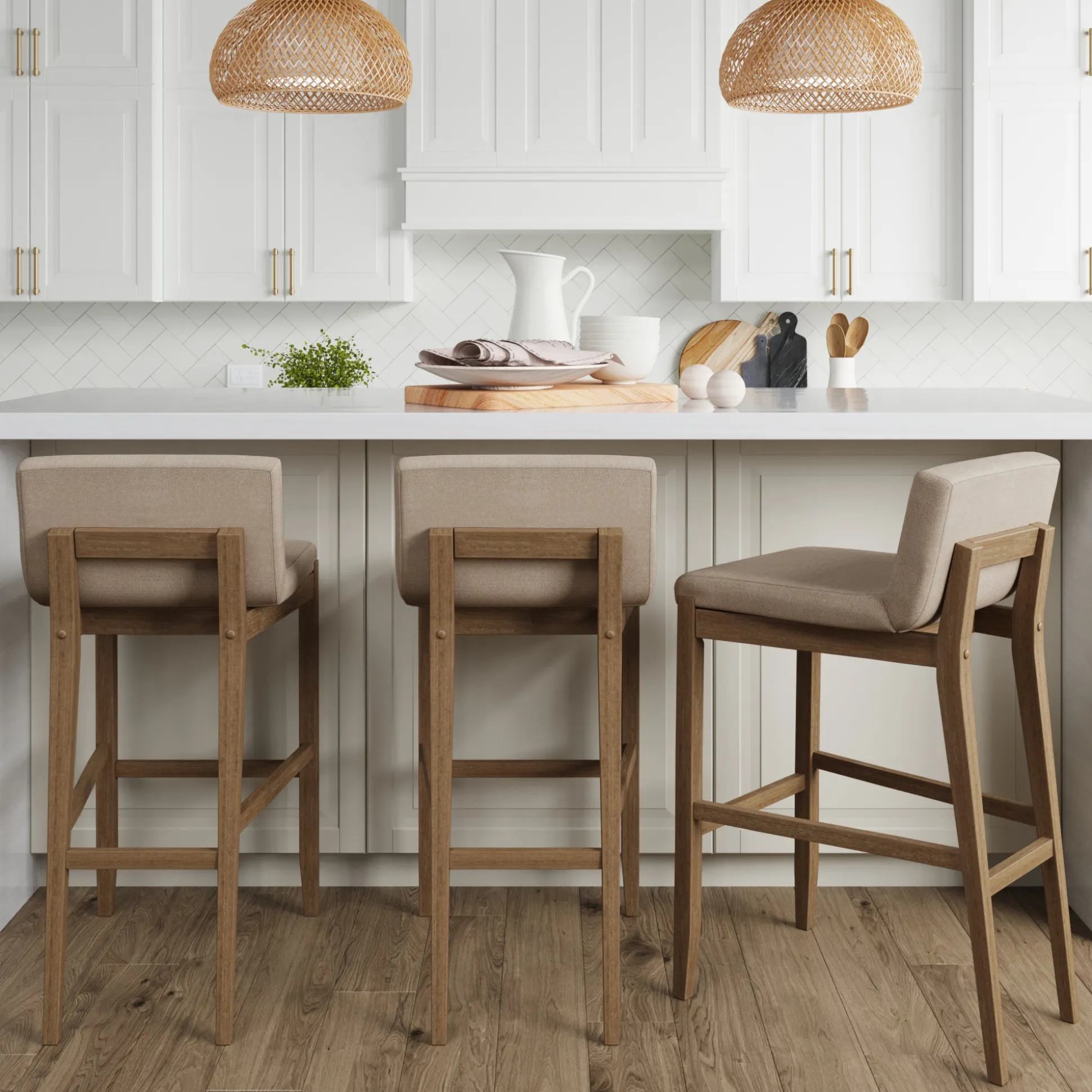 Exposed Wood Back Bar Stools Brown (Set of 3)