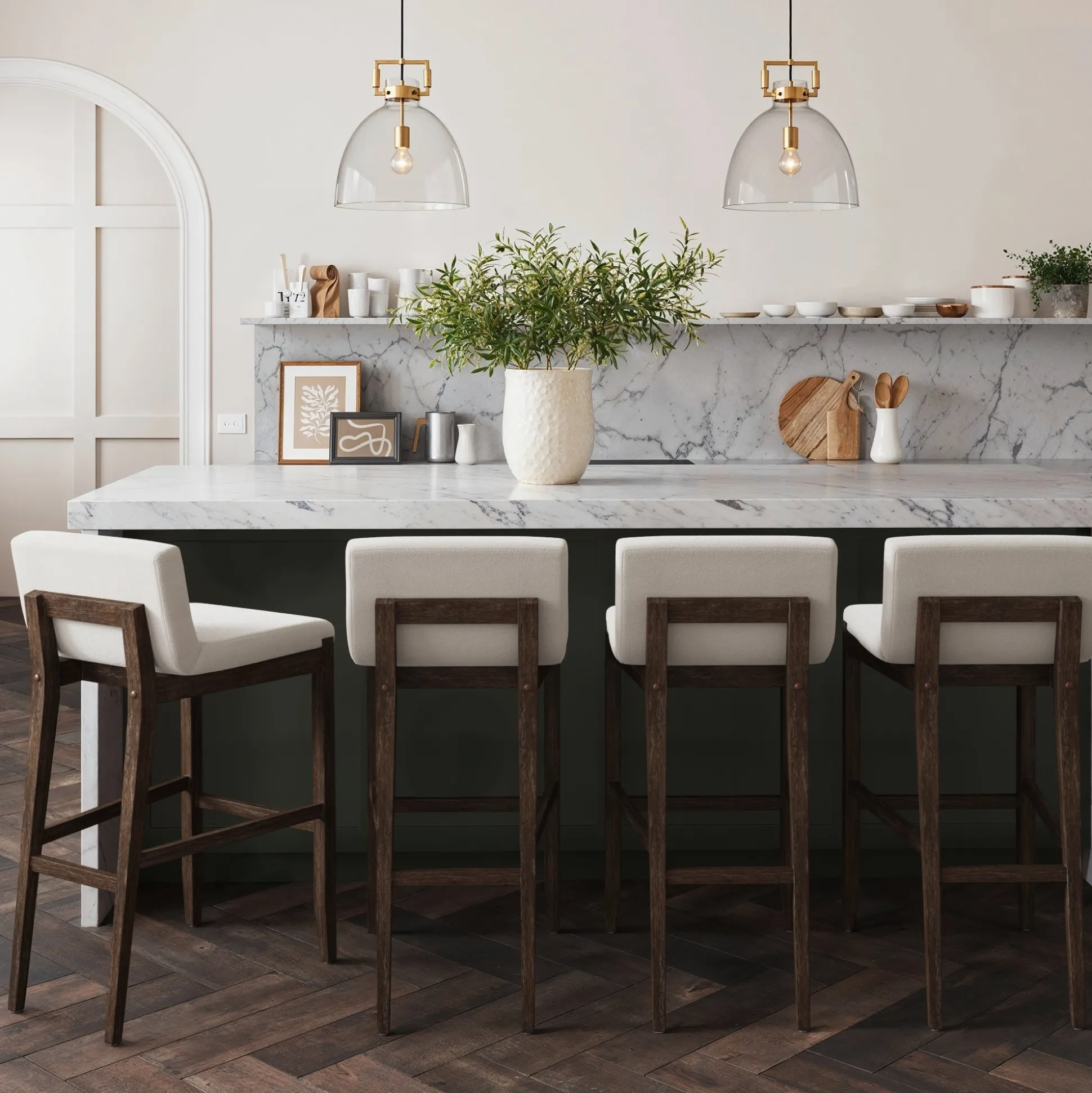 Exposed Wood Back Bar Stools Dark Brown (Set of 4)