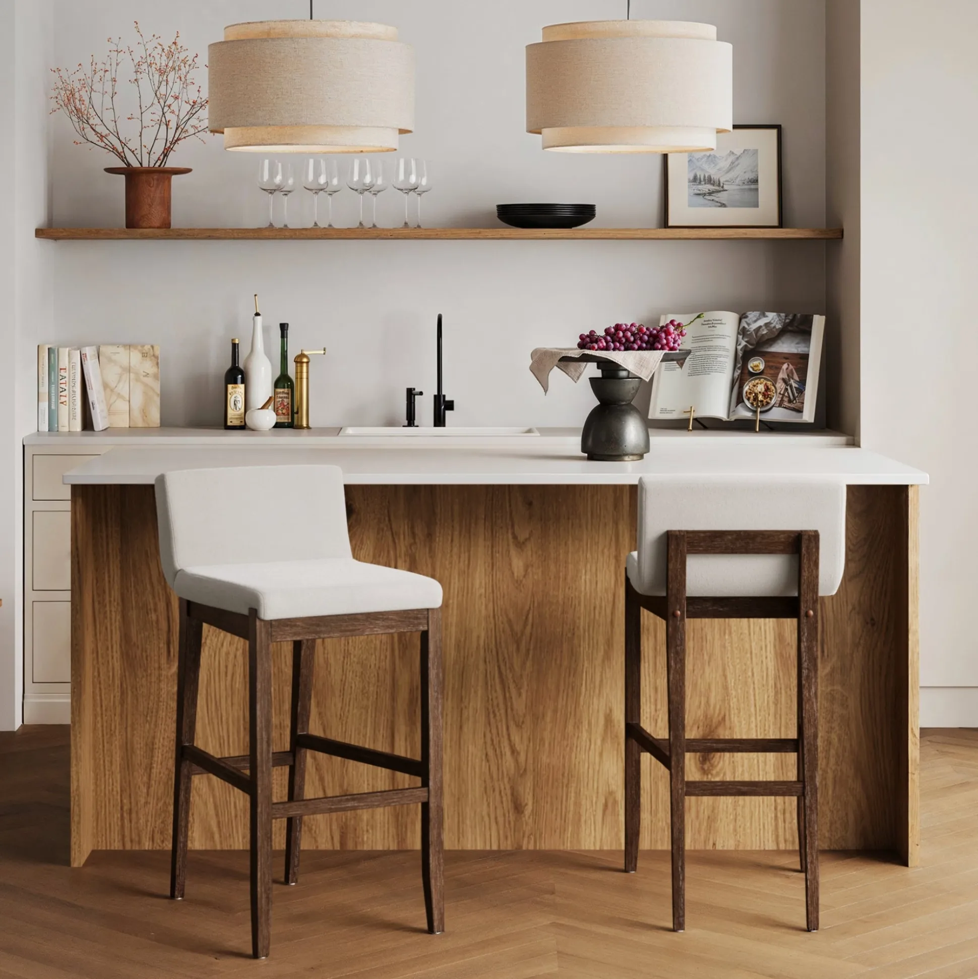 Exposed Wood Back Bar Stools Dark Brown (Set of 2)
