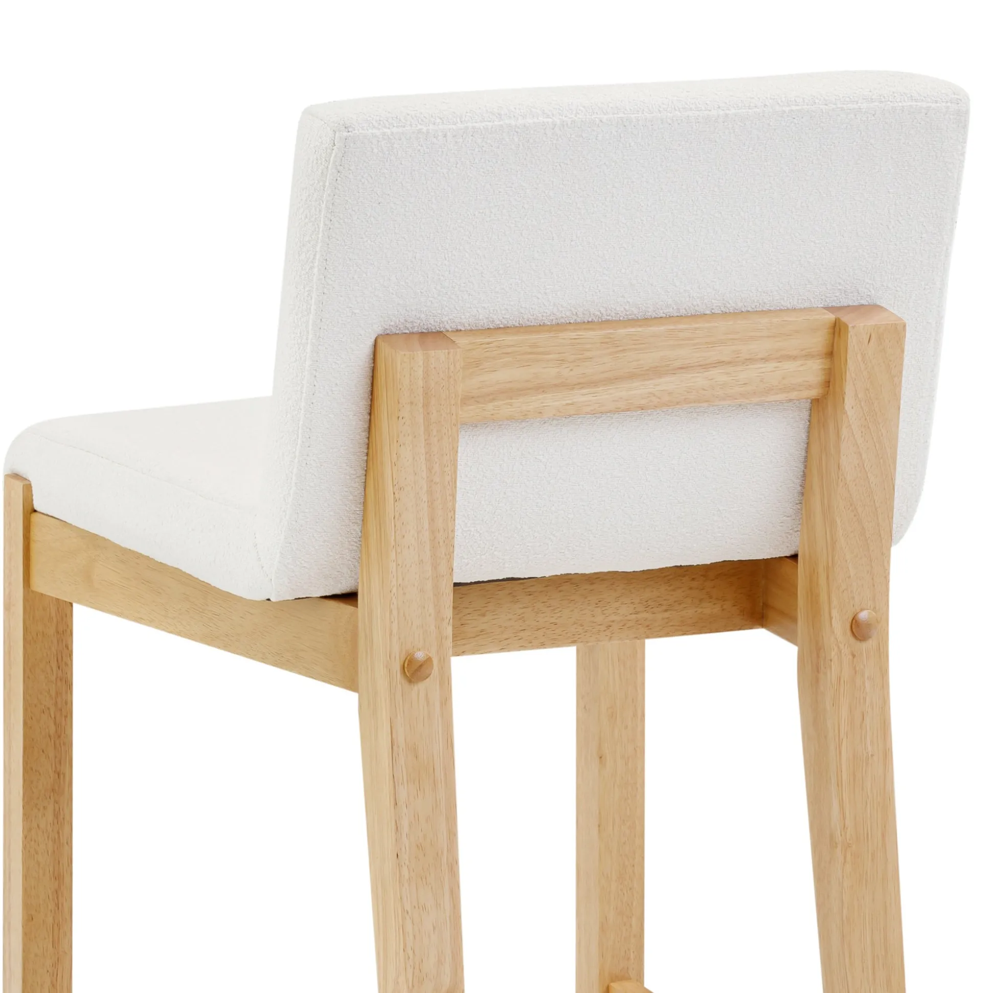Exposed Wood Back Bar Stool Warm Pine Boucle